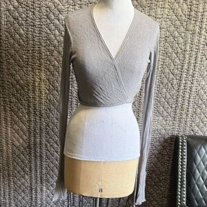 Chic Gray V-Neck Wrap Blouse.Made in Italy